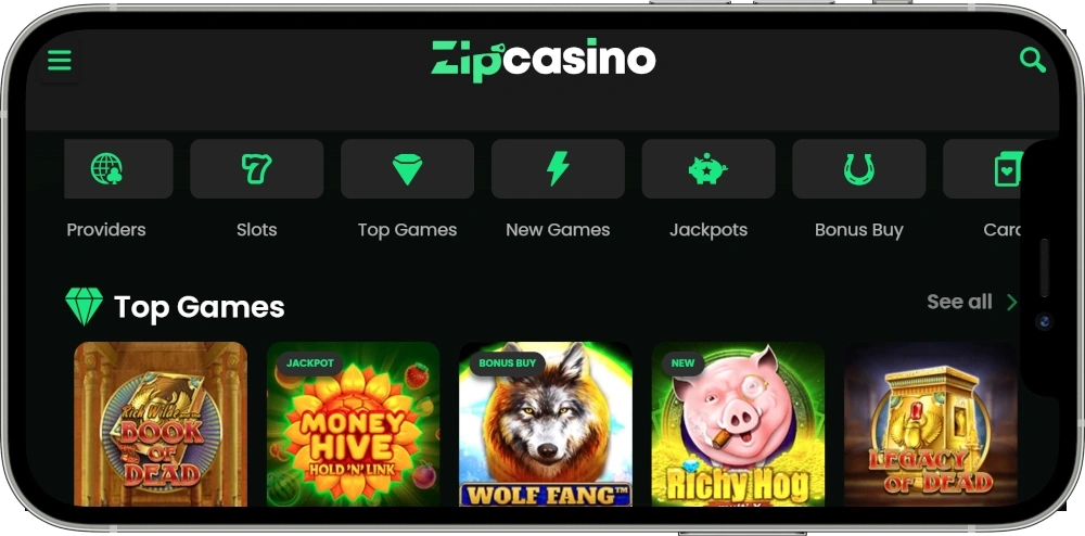 Zip Casino App-Screenshot